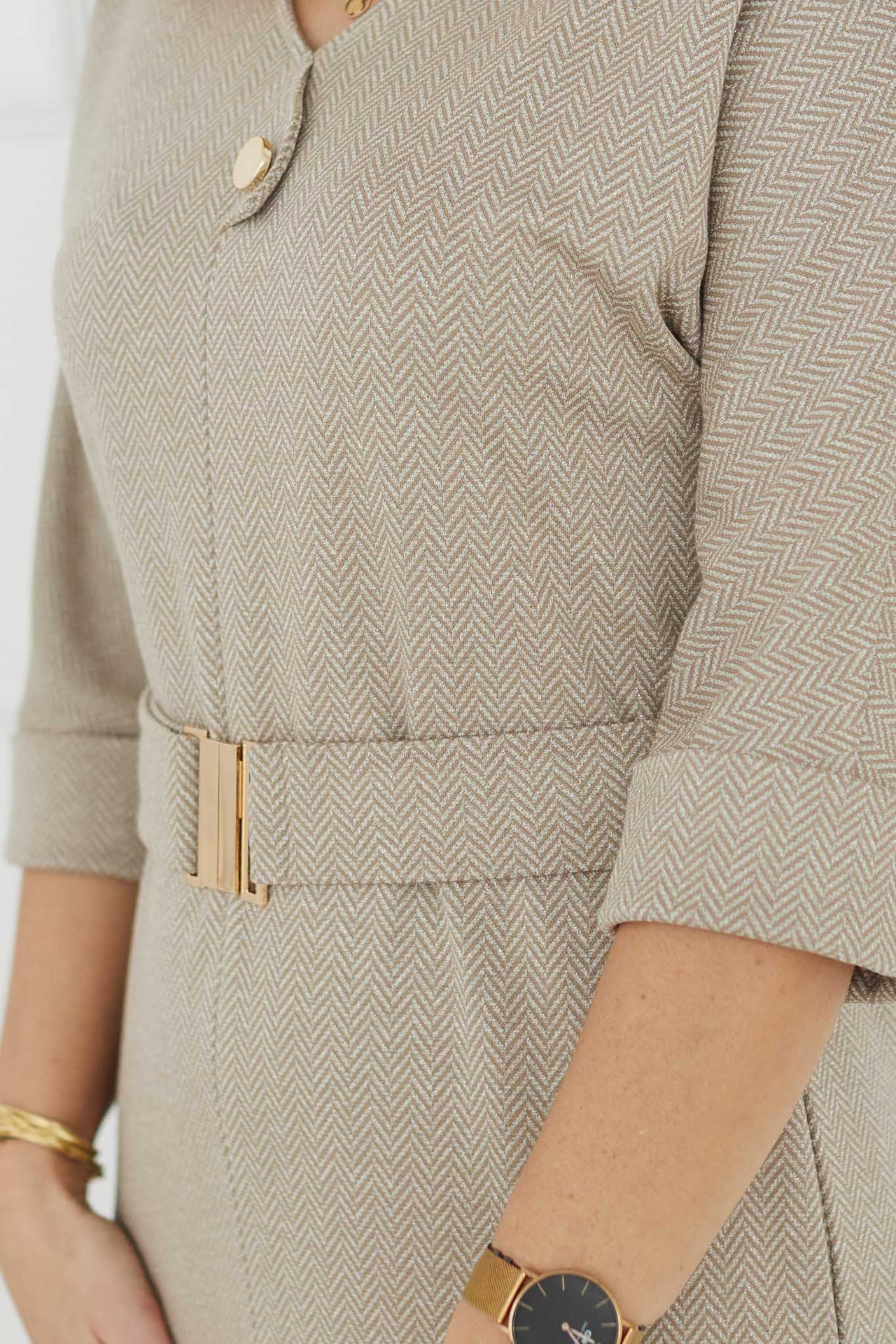 Jacquard knitted dress with woven silver thread + belt